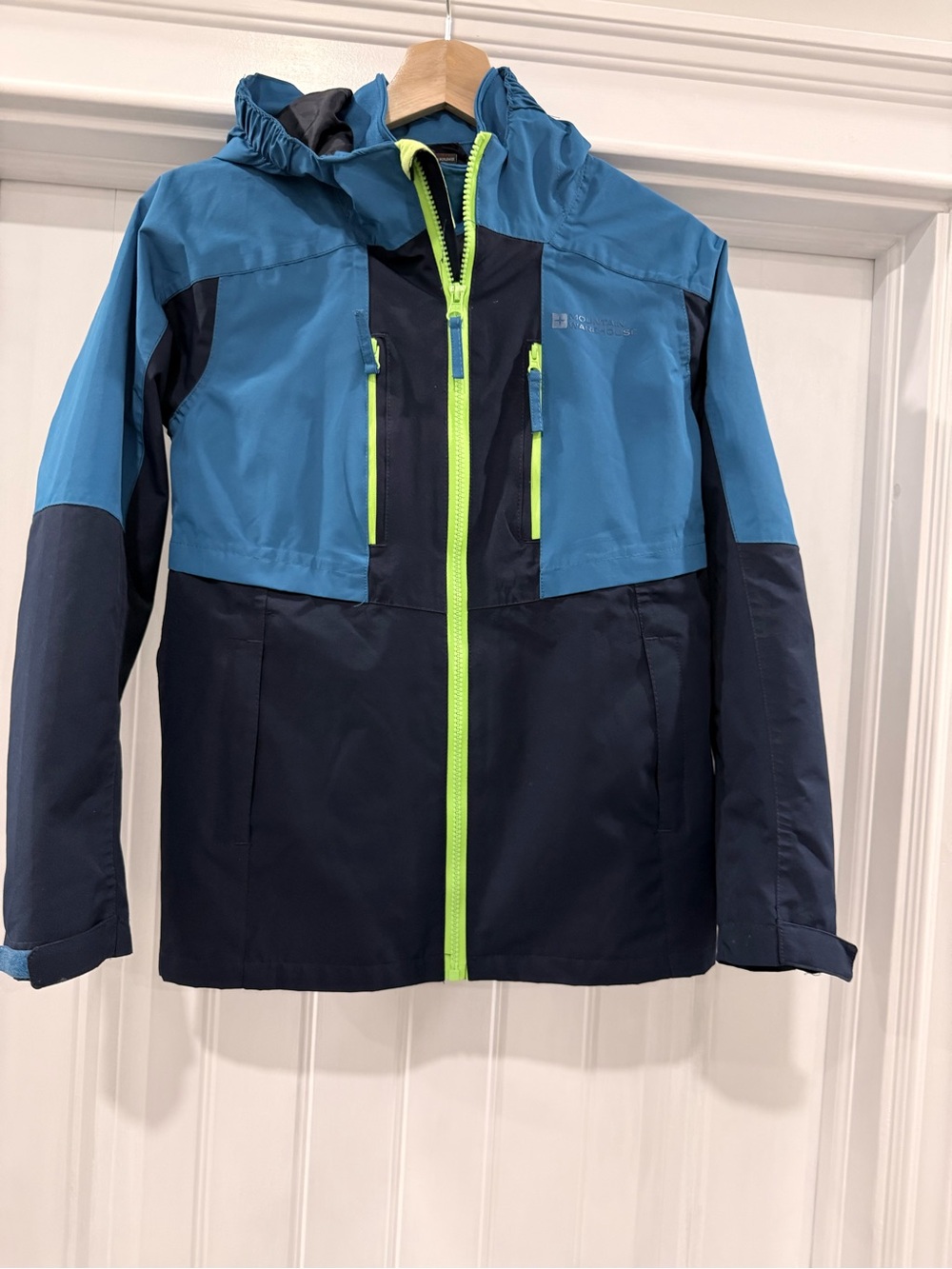 Kids Two-Tone Blue Waterproof double layer Jacket with Neon Zip